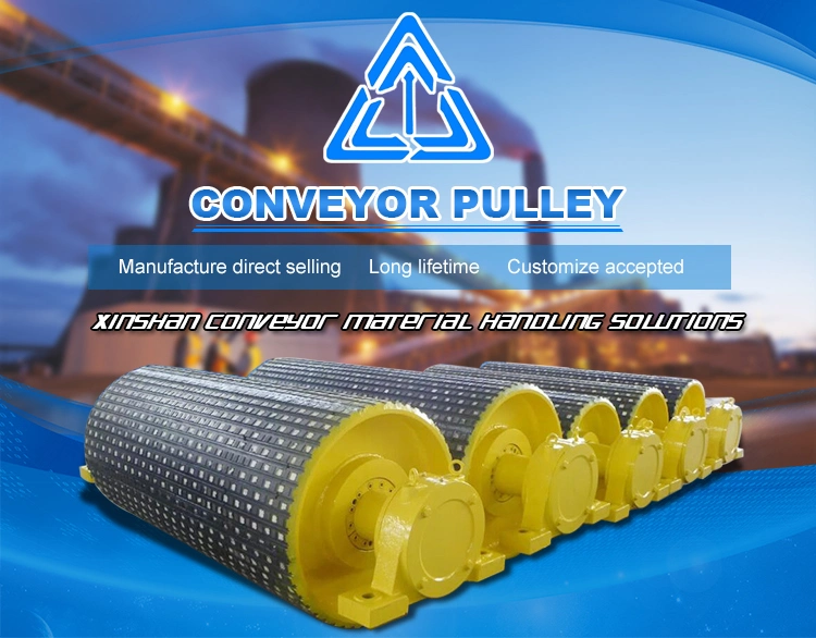 KONWEYOUR Belt Conveyor Head Drive Crowned Diamond Rubber Lagging Pulley